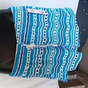 Esti Couture Shorts, striped & hearts, blue & white, Size M, 15" waist flat